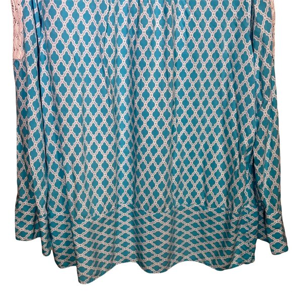 Crown & Ivy Womens XL Blue White Boho Blouse Long Sleeve Lace Trim Top - Picture 11 of 12